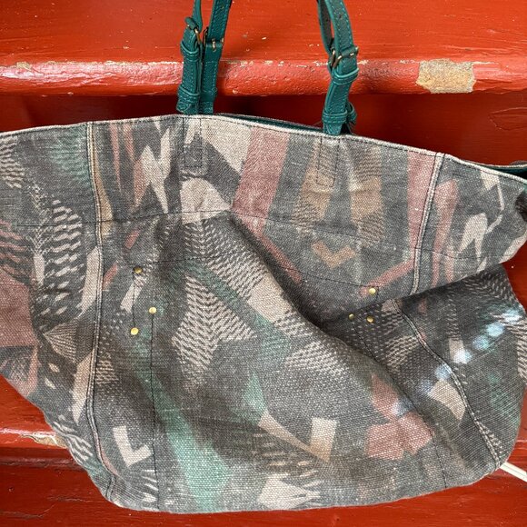 jerome dryefuss med jacques brutalist linen block printed green tote - Picture 1 of 8